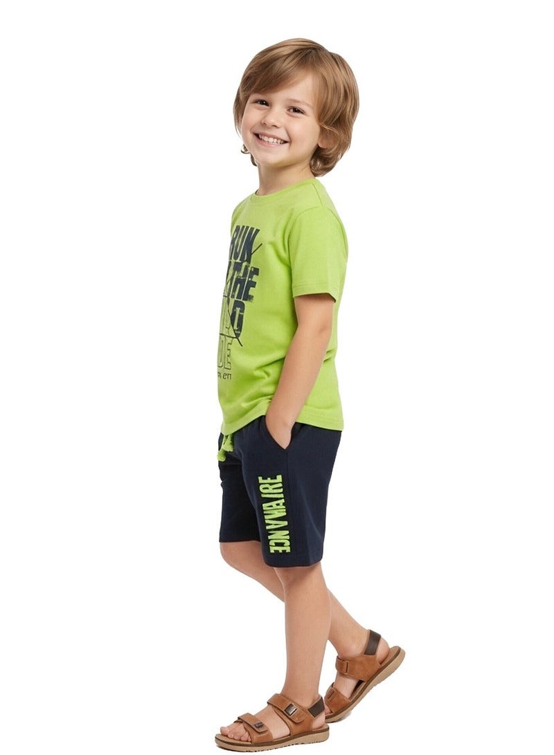 WiNi BEE Boys Shorts for Toddlers 2-6 Years - Black Knee-Length Shorts with Neon Green Drawstring | Graphic Print Casual Sportswear Pants for Active Play, Outdoor & Summer - Image 4